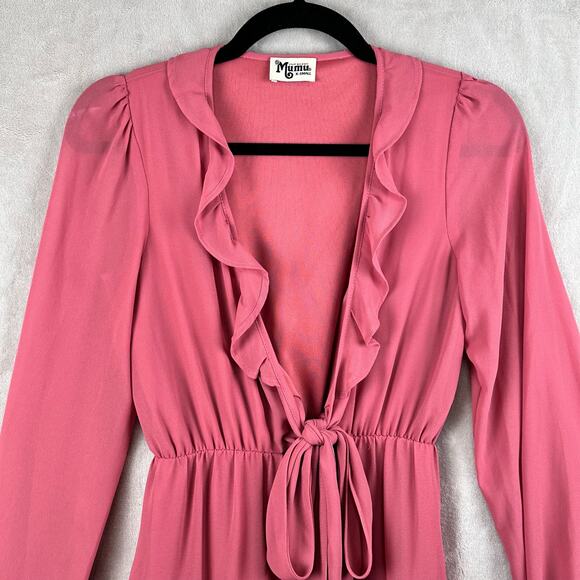 Show Me Your Mumu Dress Womens XS Pink Long Sleeve Ruffle Tier Addy Tie Boho - Picture 2 of 15